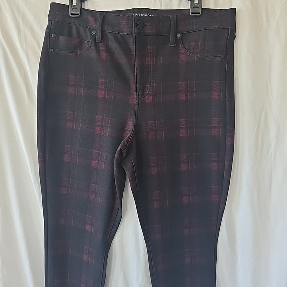 Liverpool Los Angeles Madonna Skinny Black Red Shadow Plaid Pants Size 14 Fall - Picture 1 of 16